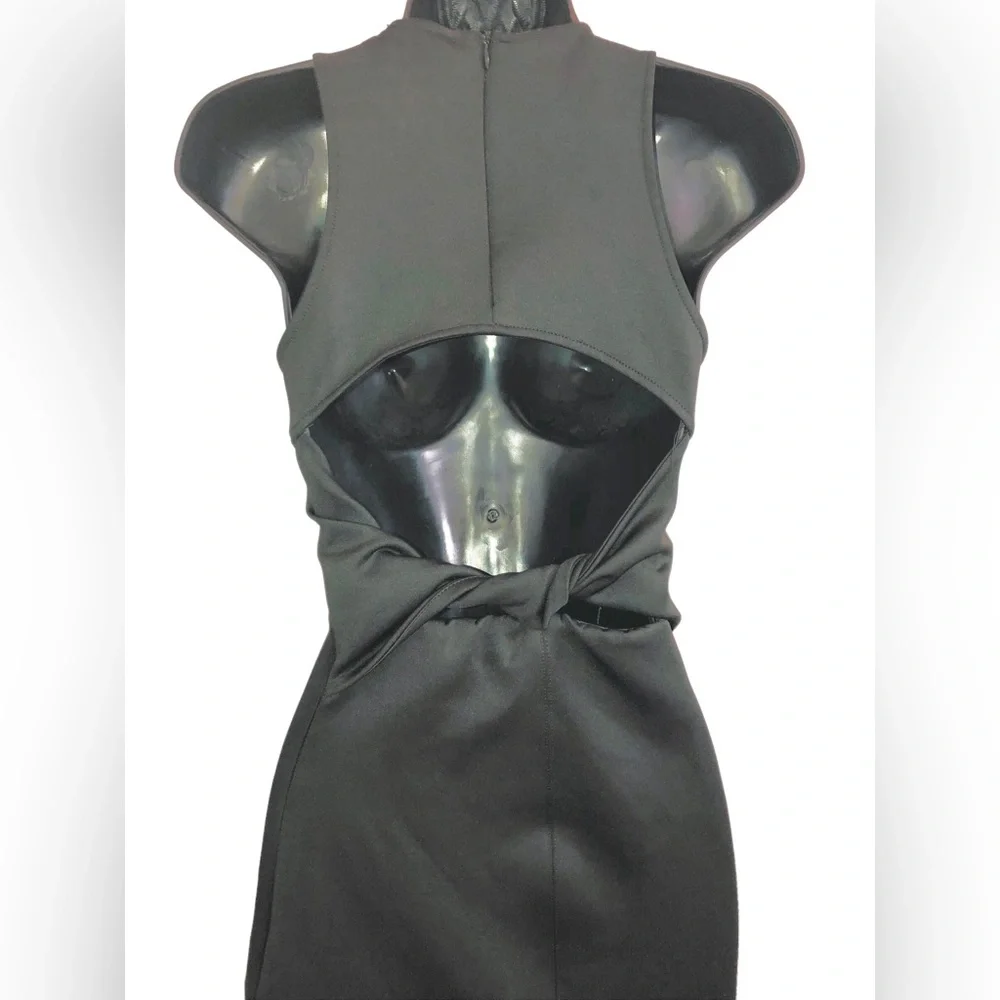 Zara black scuba fit twisted back cutout front slit sleeveless dress size XS new - Picture 13 of 16